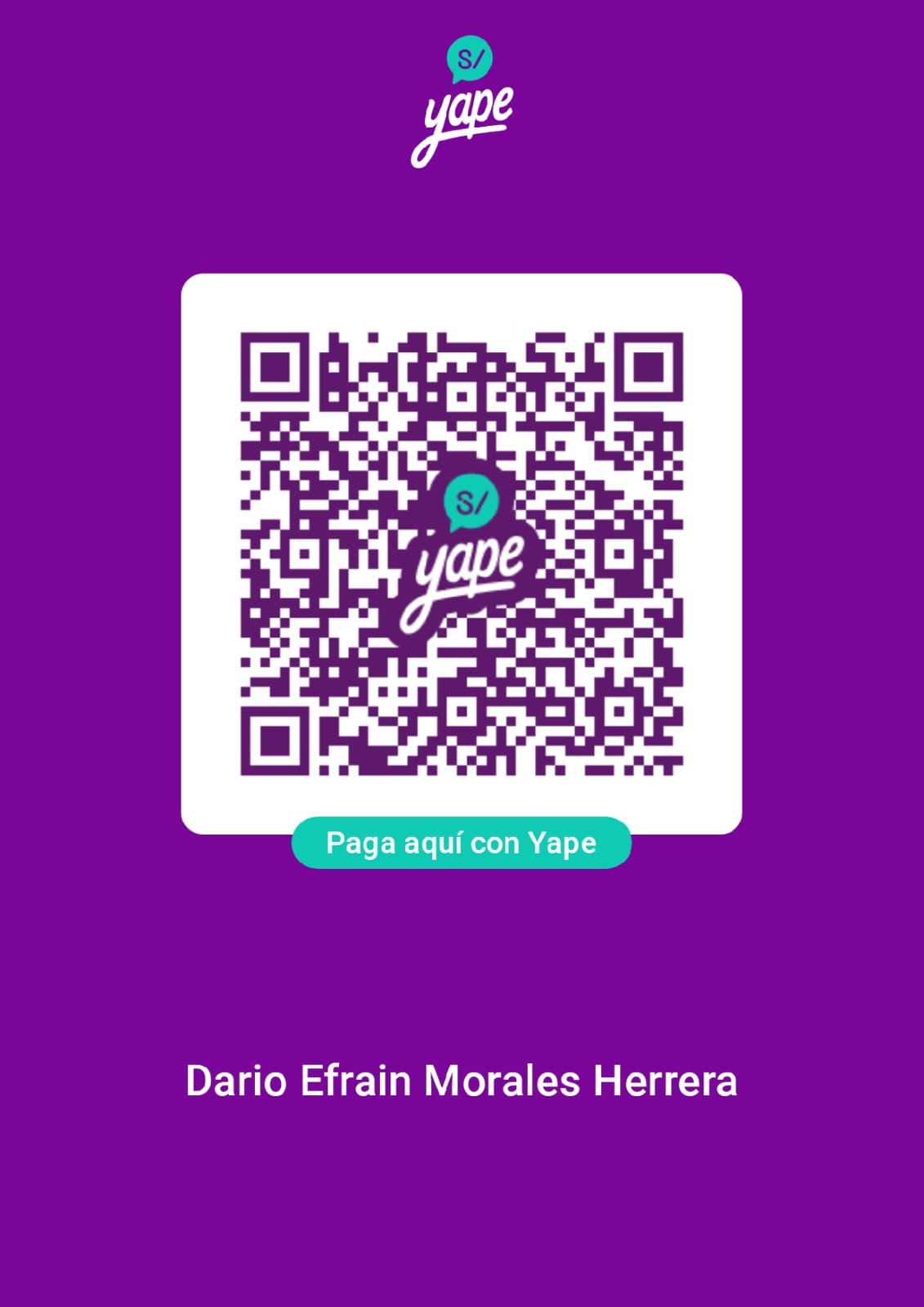 Código QR de Yape de Dario Morales para dejar un aporte voluntario